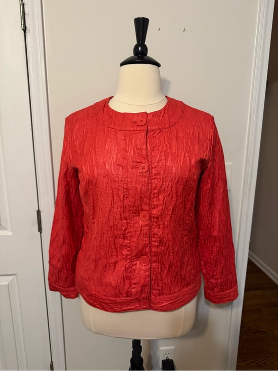 Chico's Tops - Chico's Vibrant Red/Coral Textured Button Jacket